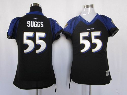 Ravens #55 Terrell Suggs Black Women's Field Flirt Stitched NFL Jersey